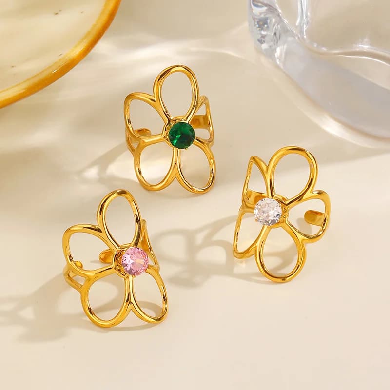 Blumen Zirkonia Verstellbarer Ring