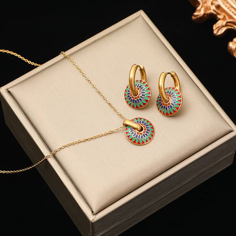 Vintage Blumen-Halsketten- und Ohrring-Set