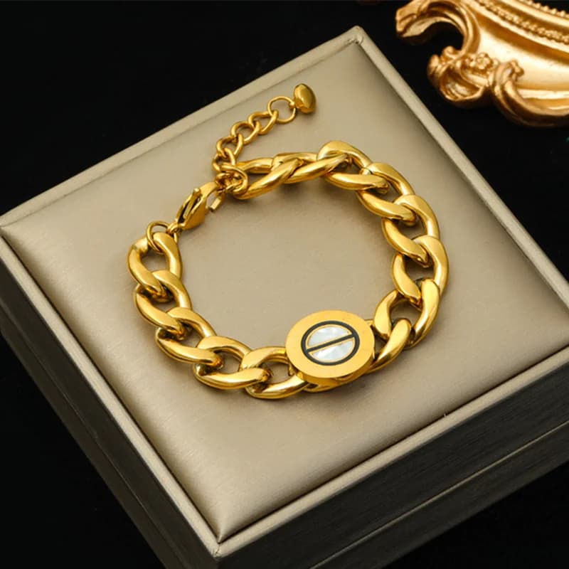 Mehrschichtiges, dickes Ketten-Armband, Gold Edelstahl
