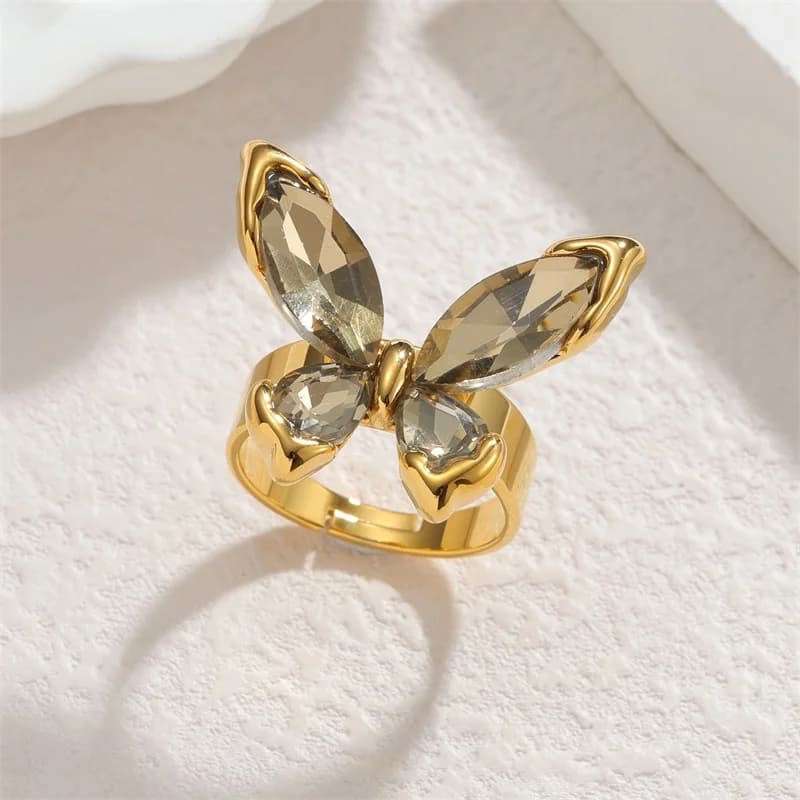 Verstellbarer offener Ring mit Blumen- und Herz-Motiv, Edelstahl