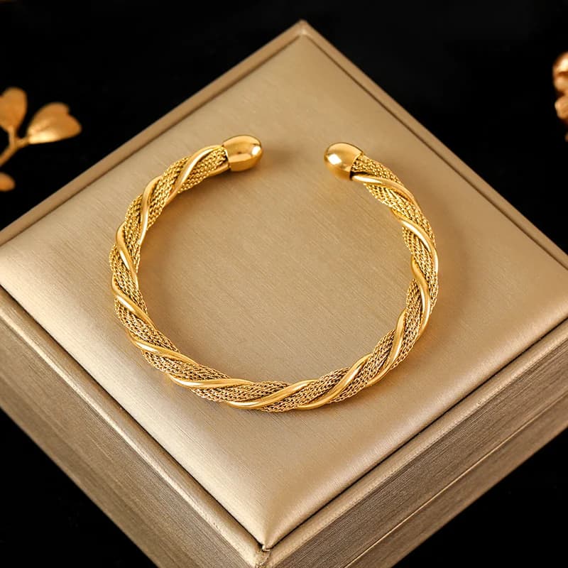316L Edelstahl Armband in Goldfarbe, gedreht und verstellbar