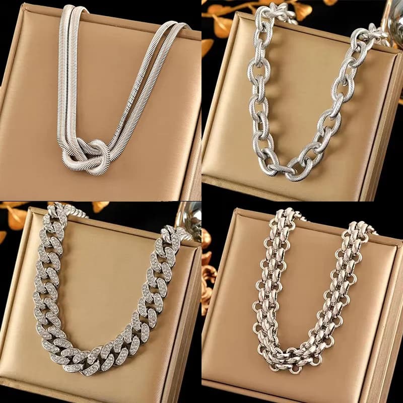 Edelstahl-Halskette Silber Choker mit Anhänger