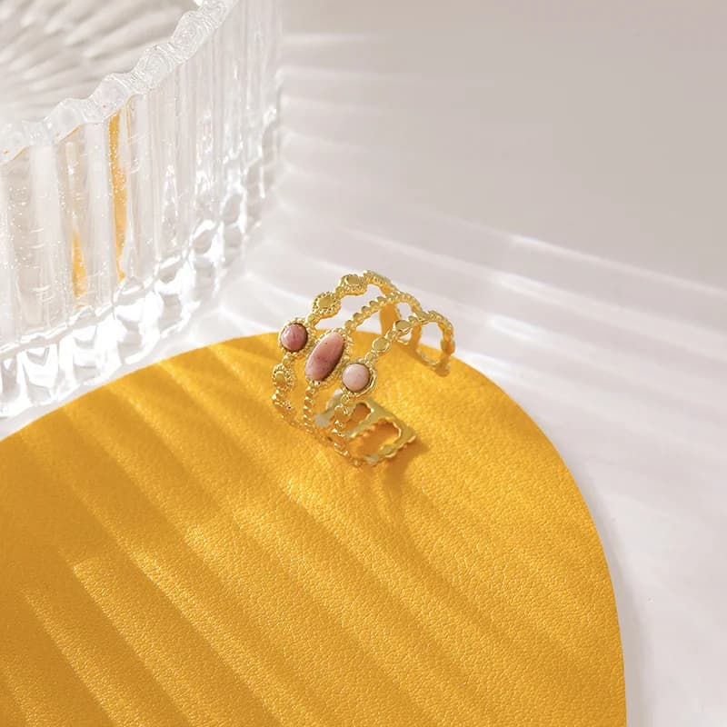 Edelstahl Ring mit weißem Zirkonia, offene Manschette