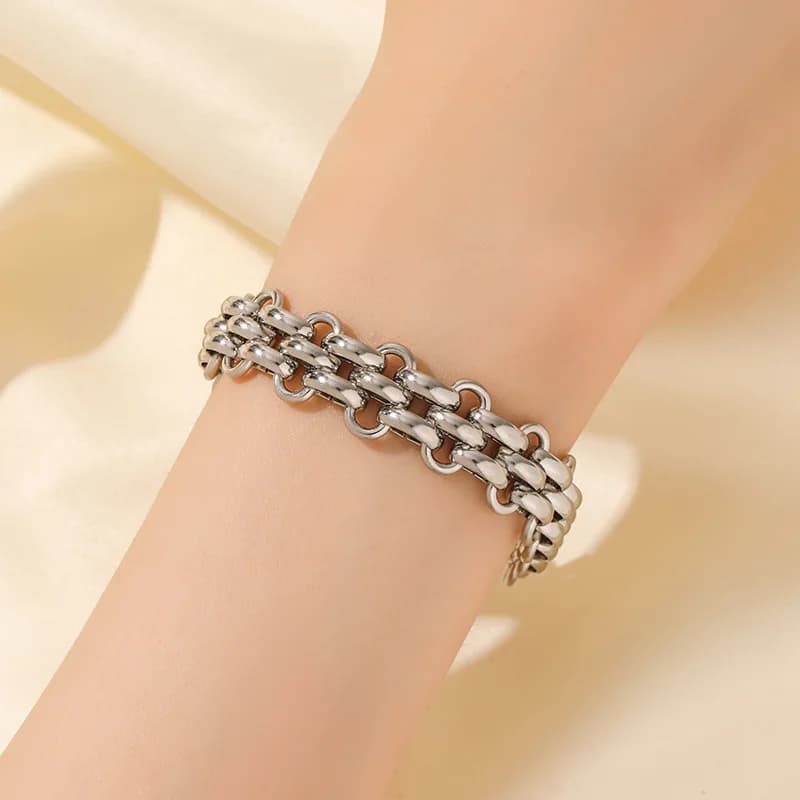 316L Edelstahl Silberfarbener Dickes Ketten-Bangle