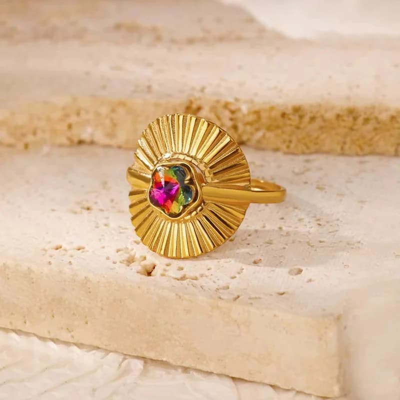 Offener verstellbarer Ring, Edelstahl vergoldet mit 18K