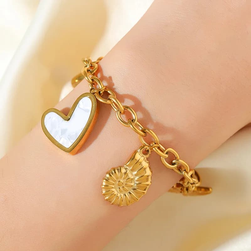 Herz-Sonne Charm-Armband, Gold, PVD-beschichtet
