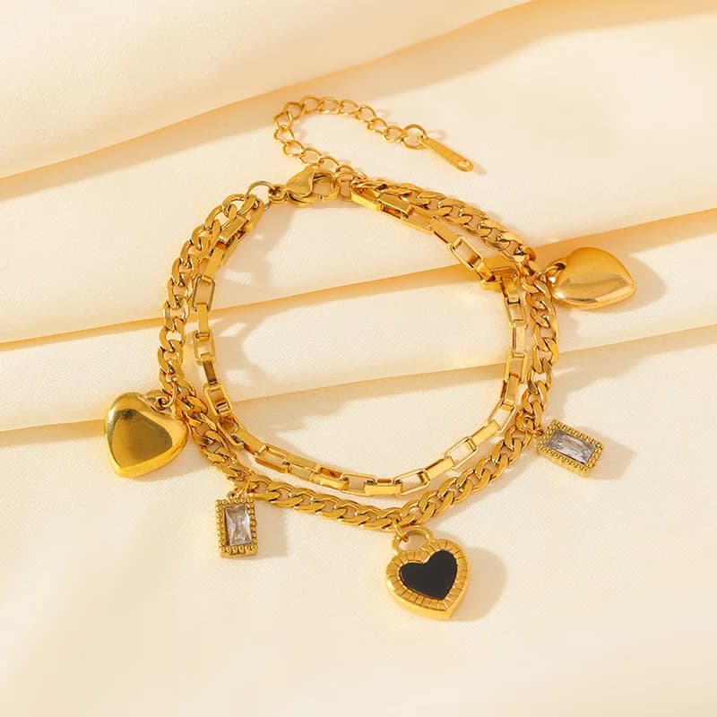 Wendbares Herz-Charm-Armband, vergoldet