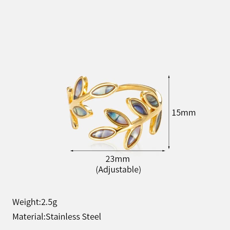 Offener verstellbarer Ring mit Emaille-Blattdesign