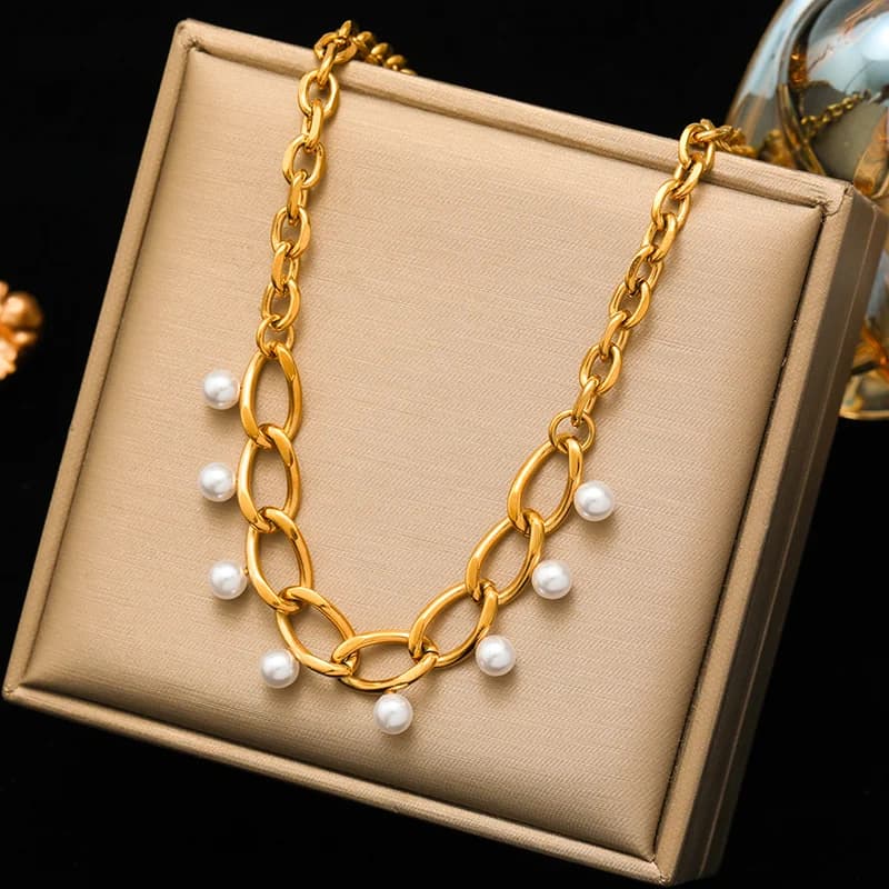 Edelstahl-Halskette mit dicker Gold-Gliederkette