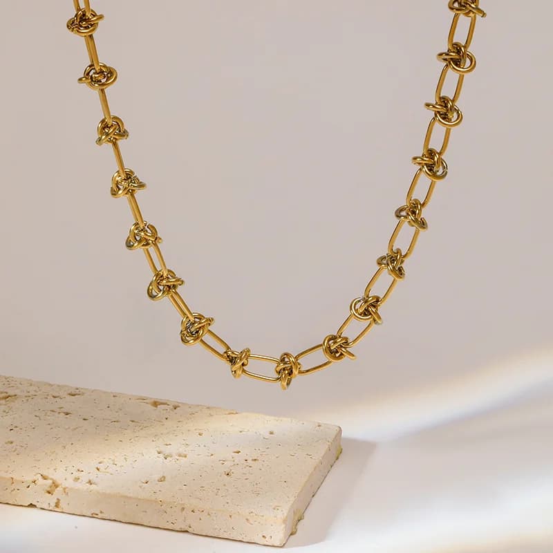 Halsketten- und Armband-Set mit Knotenkette, Goldfarben