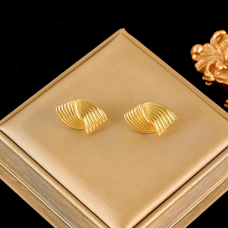 Goldene ovale Stecker Ohrringe, Edelstahl