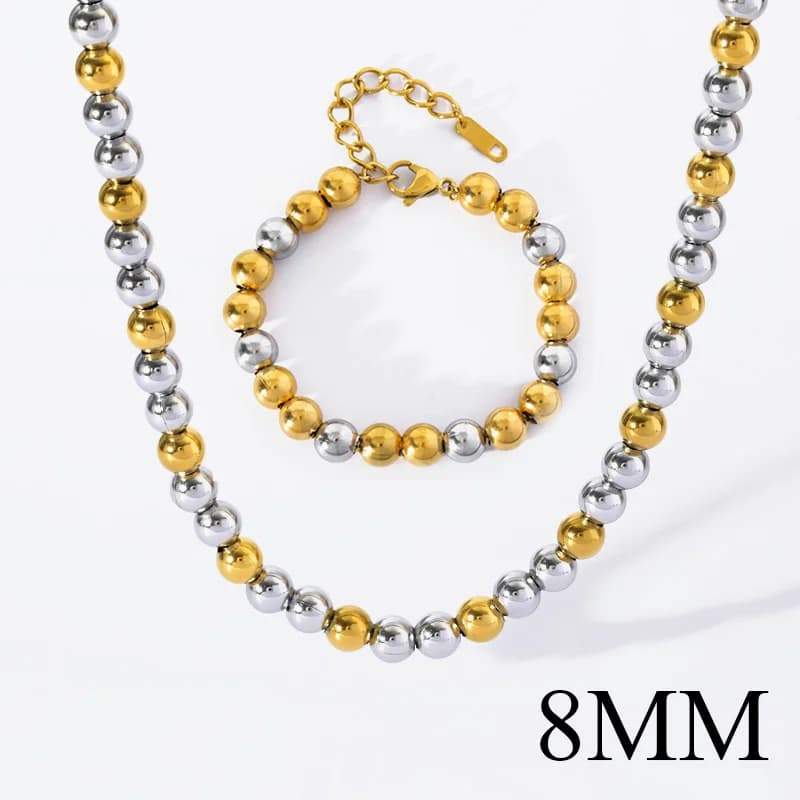 Massives Perlen-Halsketten- und Armband-Set, 2 Farben