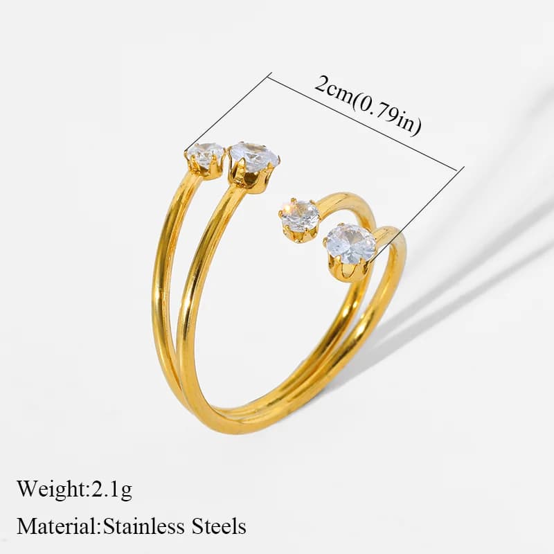 Edelstahl Ring mit weißem Zirkonia, offene Manschette