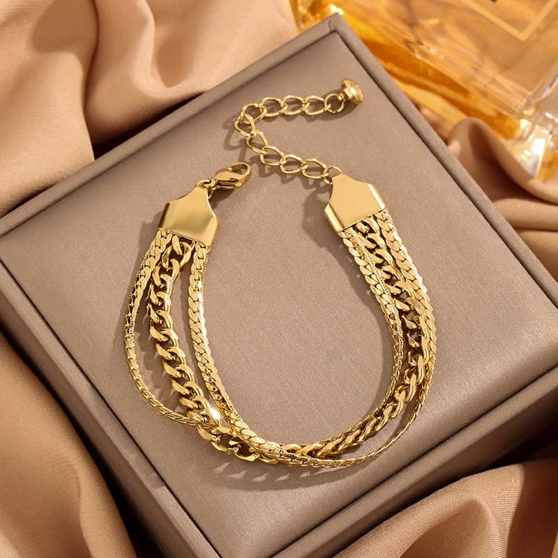 Ketten-Armband mit Zirkonia, Gold