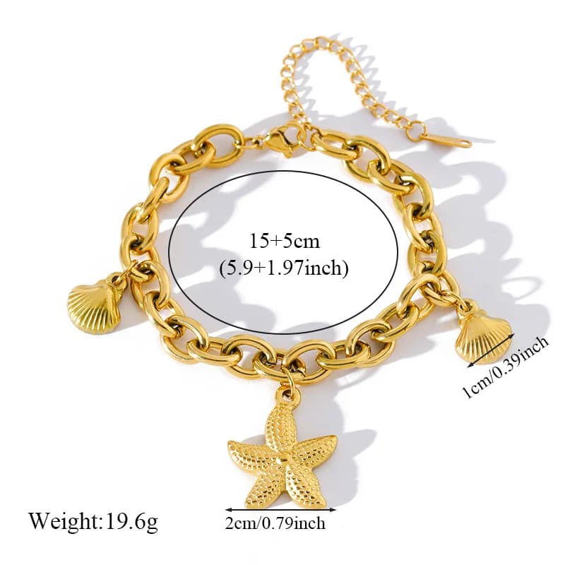 Seestern-Muschel-Charm-Armband, vergoldet