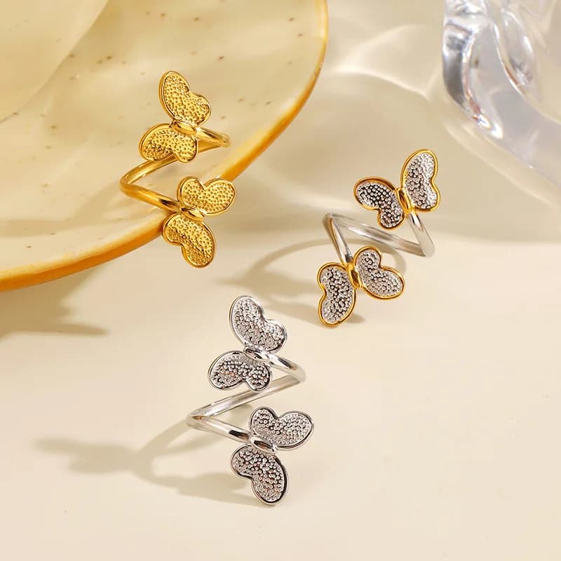 Verstellbarer Schmetterlings-Fingerring aus Edelstahl