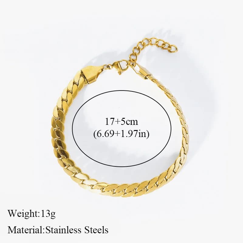 Goldfarbenes Schmuckset: Flache, breite Ketten-Armband & Halskette