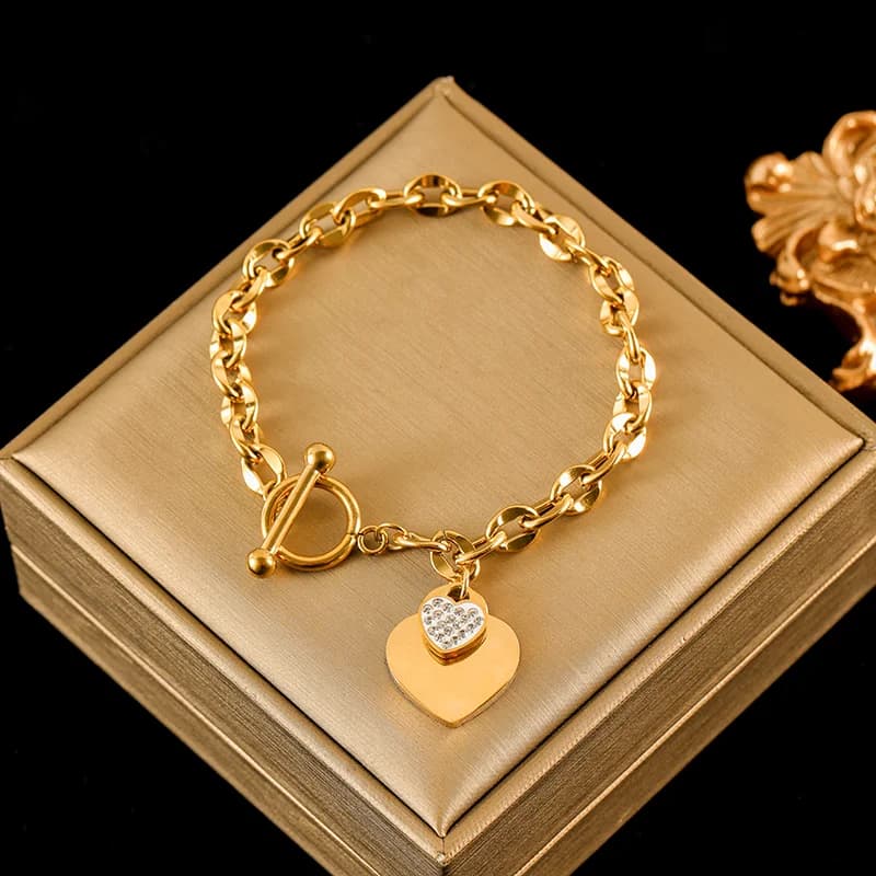 Halsketten- und Armband-Set mit Doppelherz, Silber