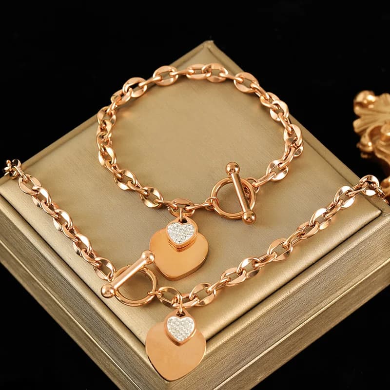 Halsketten- und Armband-Set mit Doppelherz, Silber