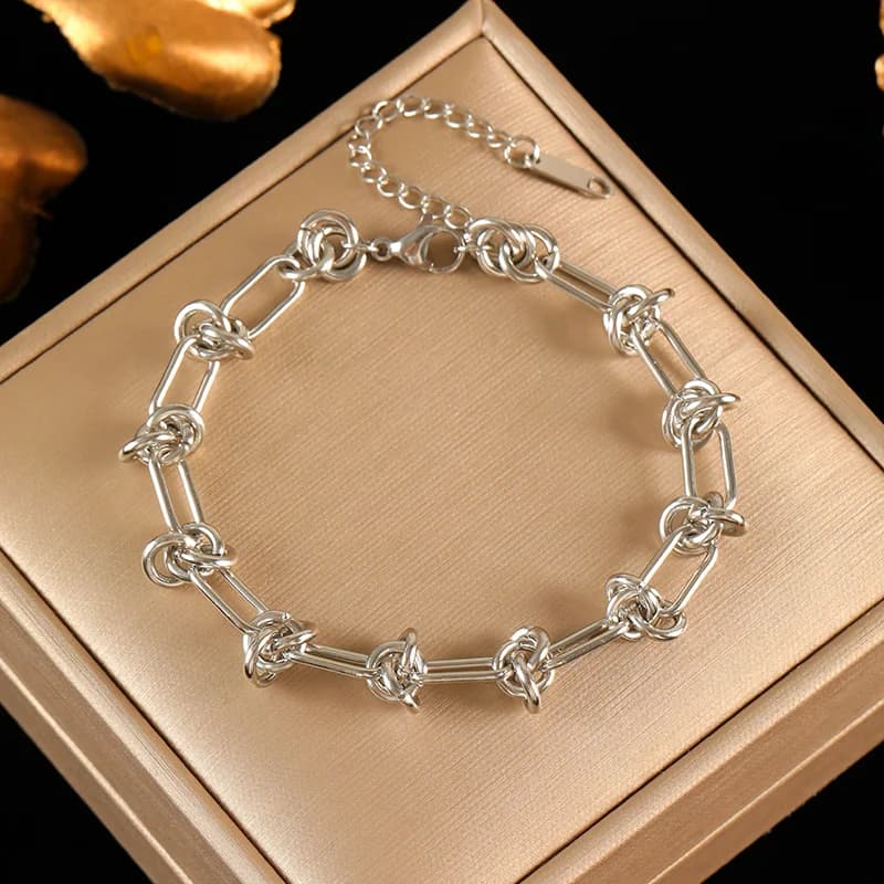 Halsketten- und Armband-Set mit Knotenkette, Goldfarben