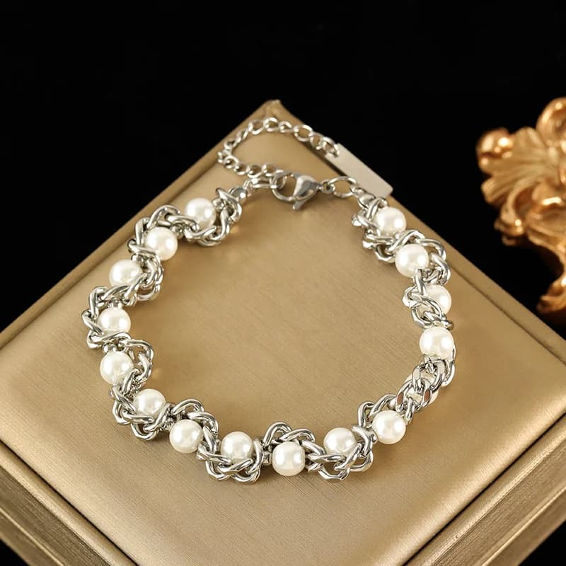316L Edelstahl Silberfarbener Dickes Ketten-Bangle
