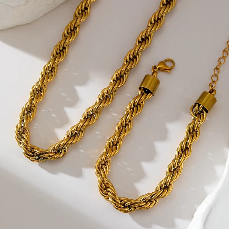 8 mm dickes Twist-Ketten-Halsketten- und Armband-Set