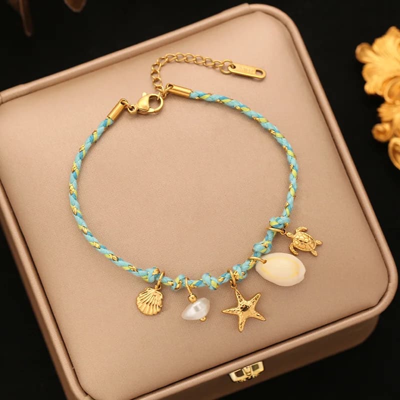 Seestern- und Muschel-Charm-Armband mit Kordelkette