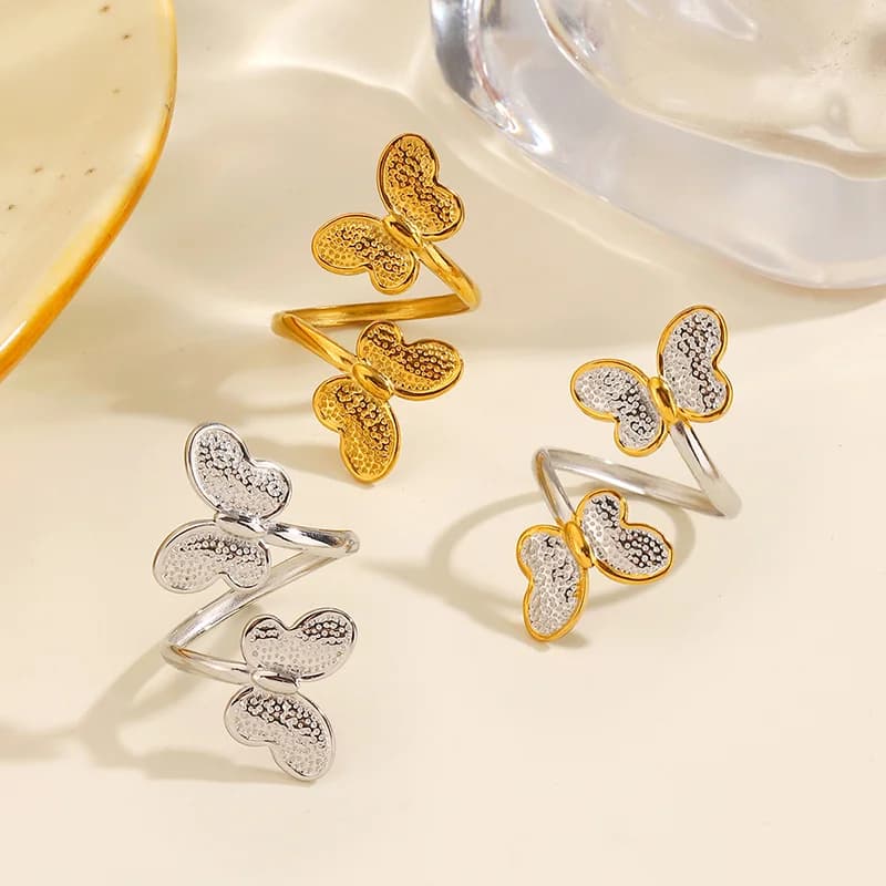 Verstellbarer Schmetterlings-Fingerring aus Edelstahl