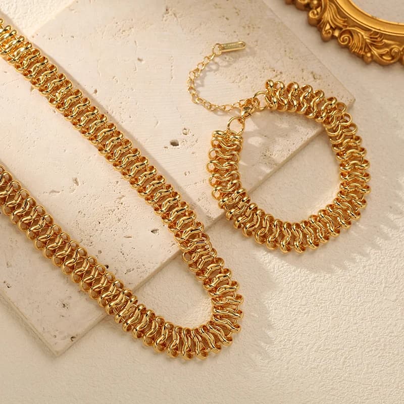 Goldfarbenes Chunky Chain Halsketten- und Armbandset
