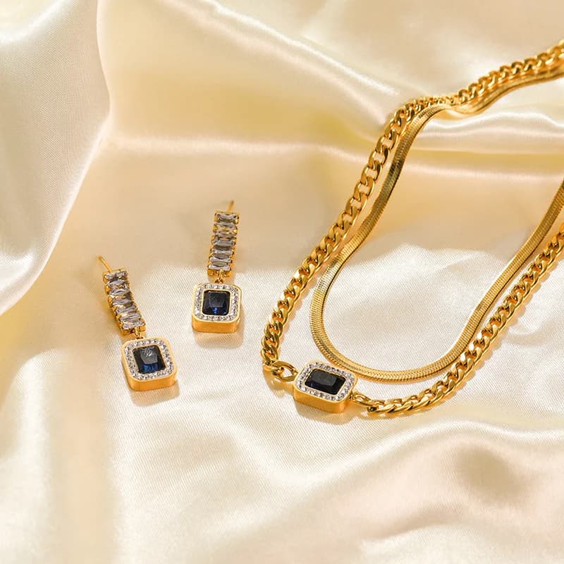 Blaue Zirkonia Schlangenkette Halskette und Ohrringe Set