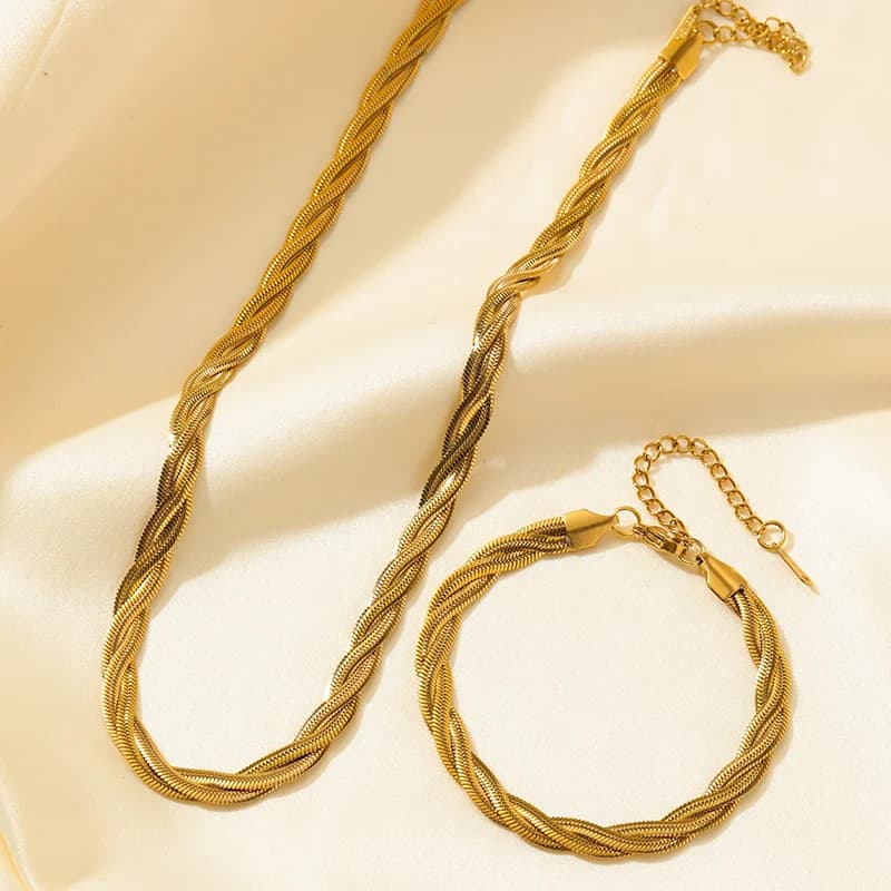 Kettenarmband- und Halsketten-Set mit Kreuzgeflecht