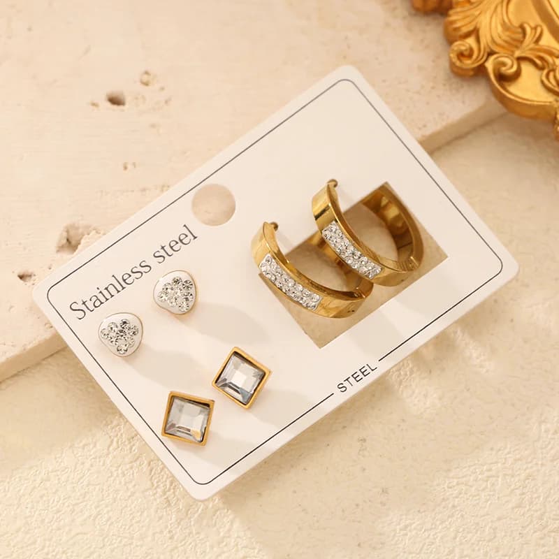 Glitzernde Zirkonia Creolen & Stecker Ohrringe Set
