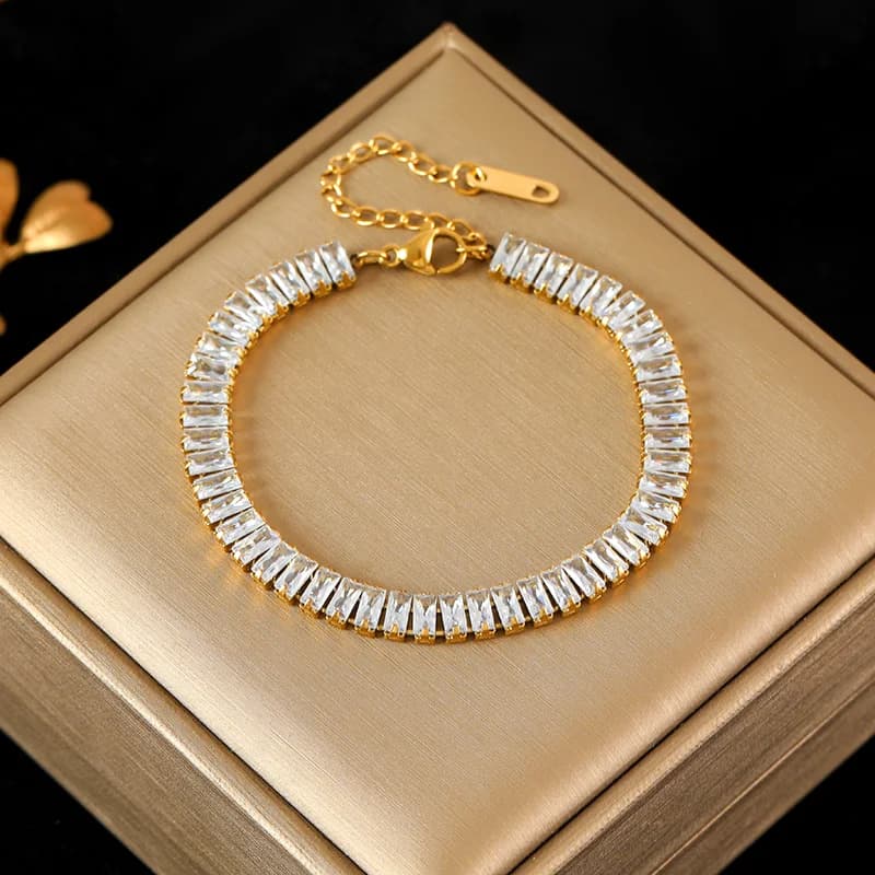 Edelstahl Armband, zweischichtig mit Zirkonia, goldfarben