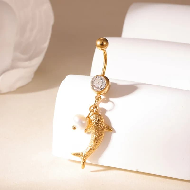 Bauchnabelring mit Schildkröten-Anhänger und Zirkonia