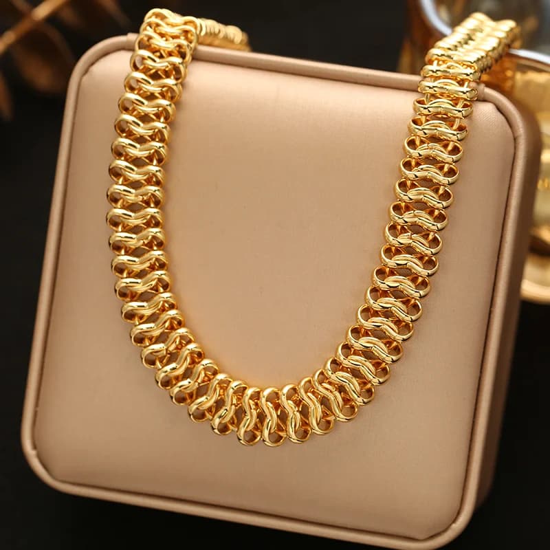 Goldfarbenes Chunky Chain Halsketten- und Armbandset