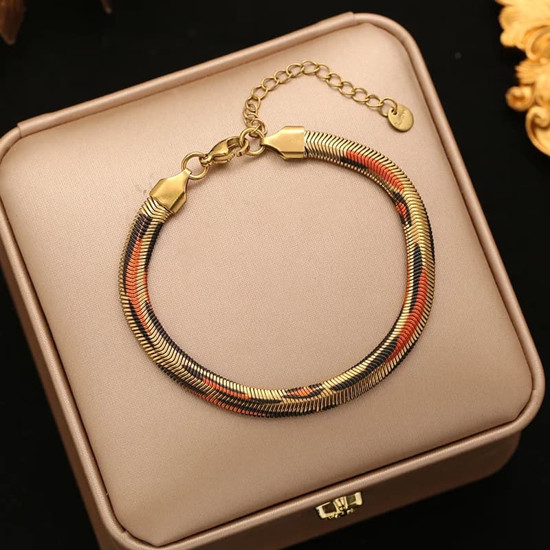 Schlangen-Flachketten-Halskette und Armband Set