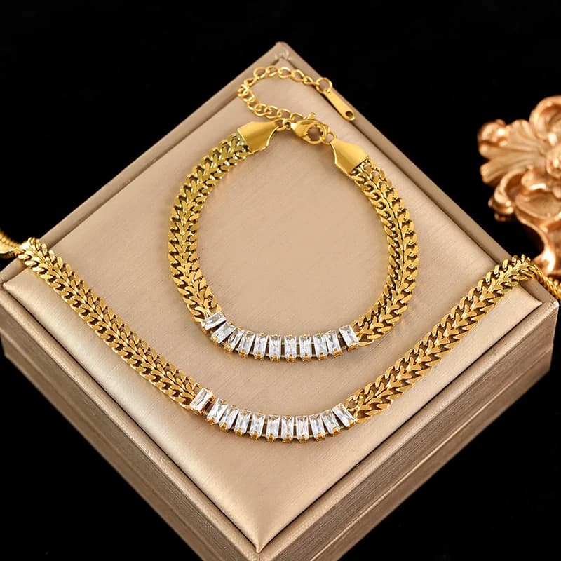 Halsketten- und Armband-Set, 18K vergoldet