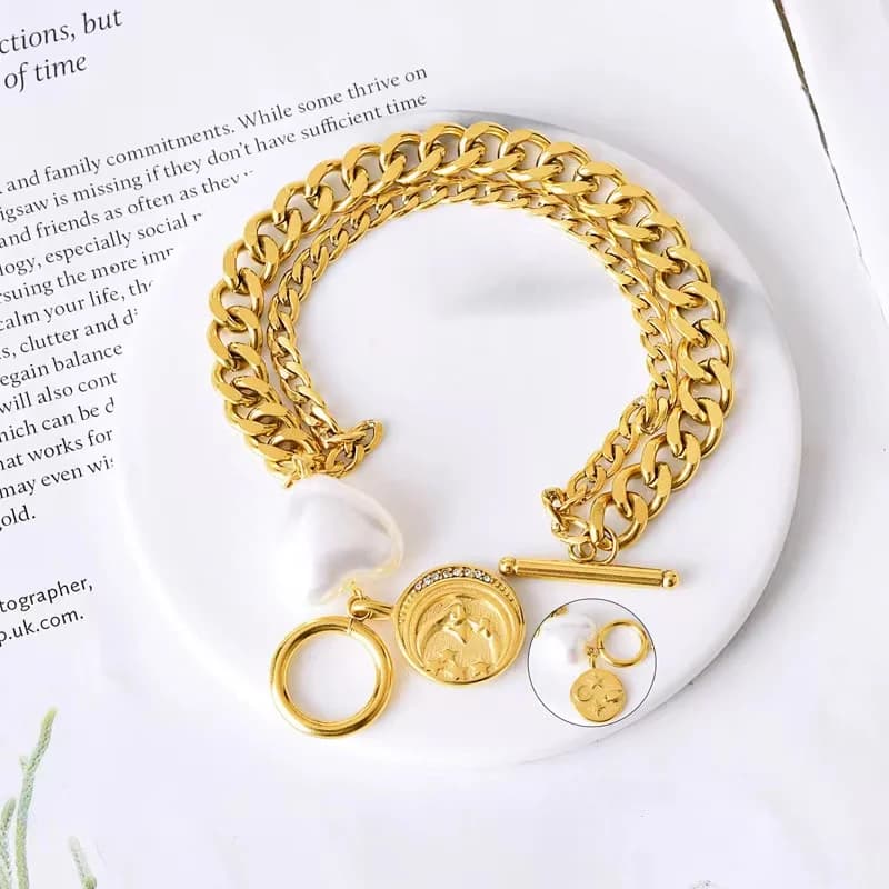 Herz-Sonne Charm-Armband, Gold, PVD-beschichtet