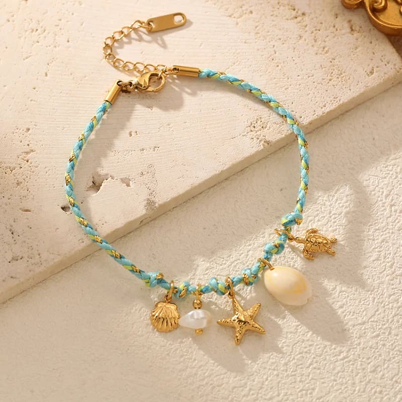 Seestern- und Muschel-Charm-Armband mit Kordelkette