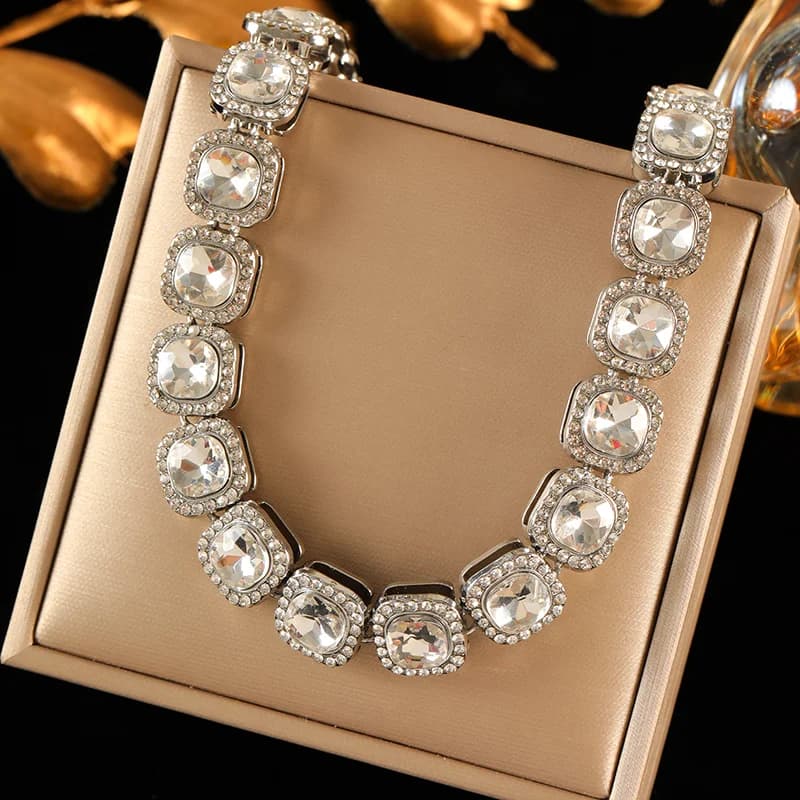 Große Zirkonia Cuban Chain Halskette und Armband Set