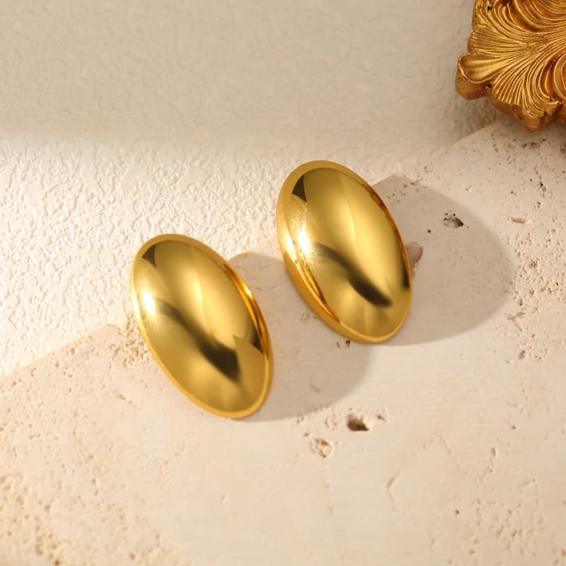 Goldene ovale Stecker Ohrringe, Edelstahl