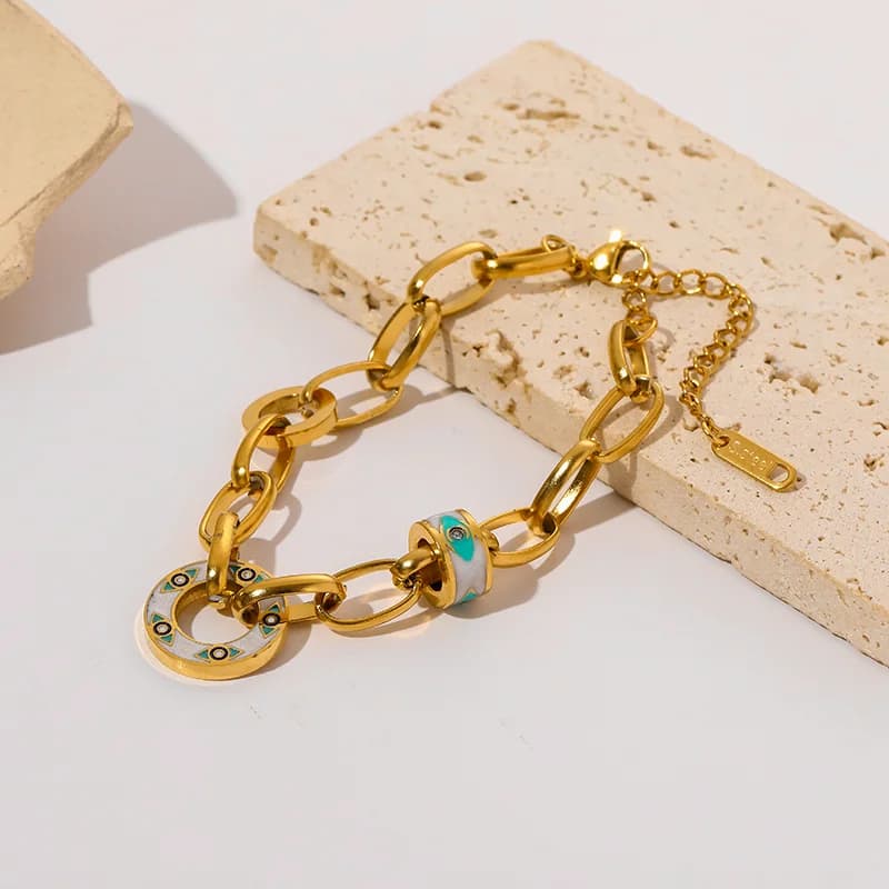 Dickes geometrisches Kettenarmband, Gold Edelstahl