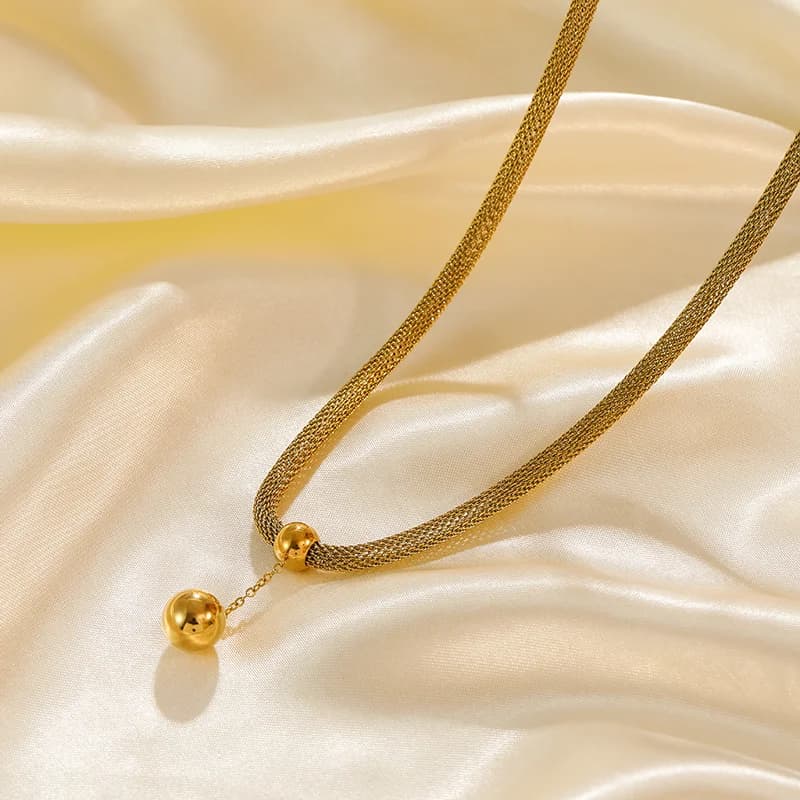 Kugel-Anhänger Halskette und Ohrringe Set, Gold