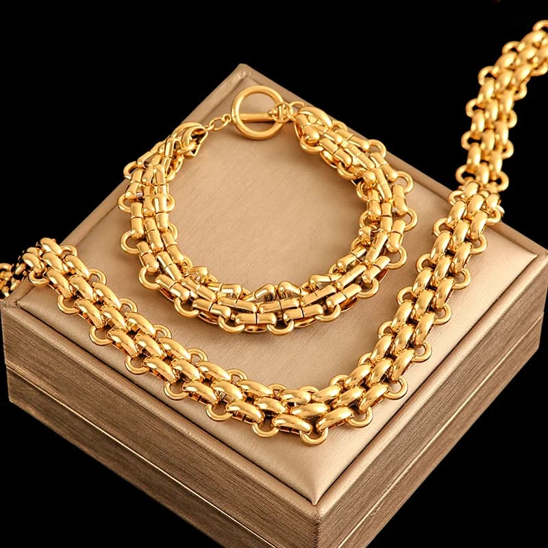 Cuban Chain Halskette und Armband Set, Silber