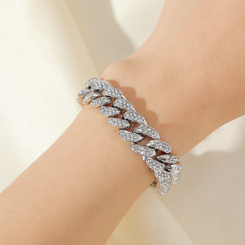 Dickes Cuban-Link Halsketten- und Armband-Set, Silber
