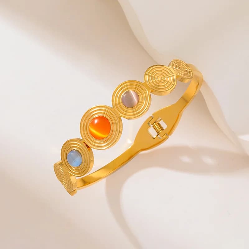 Runde bunte Stein-Armbänder aus Edelstahl