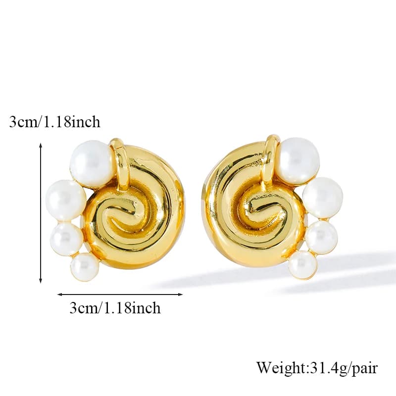 Perlen-Conch-Anhänger-Ohrstecker, 18K vergoldet
