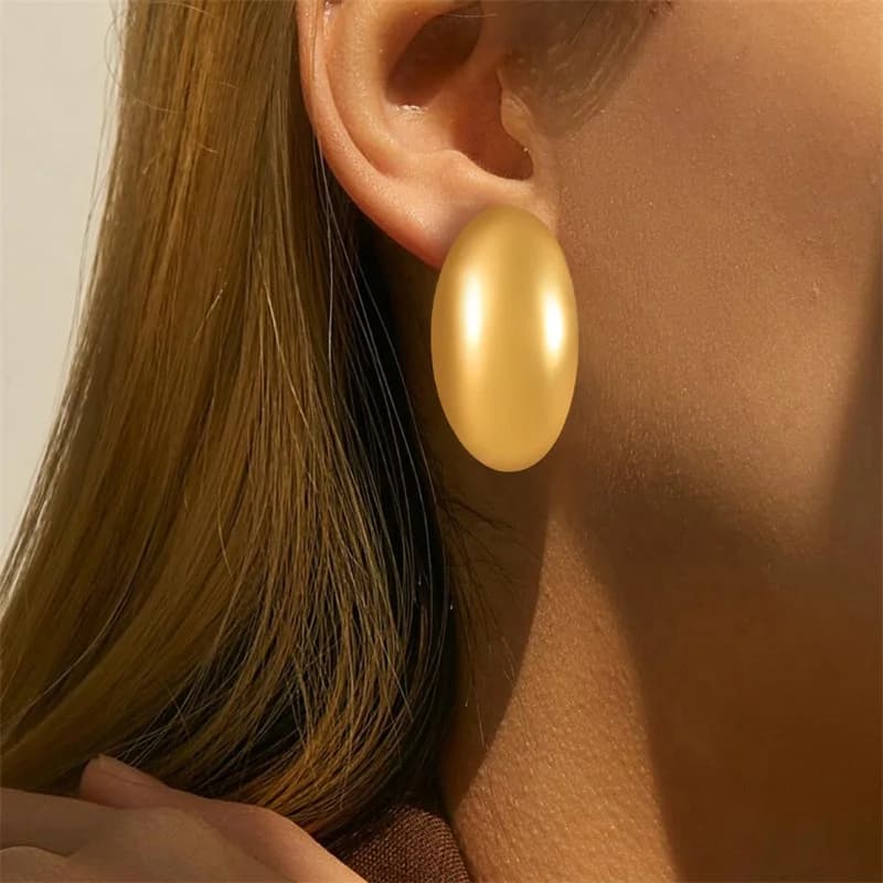 Goldene ovale Stecker Ohrringe, Edelstahl