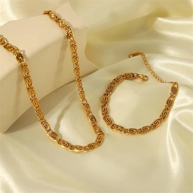 Geometrisches Halsketten- und Armbandset, Gold