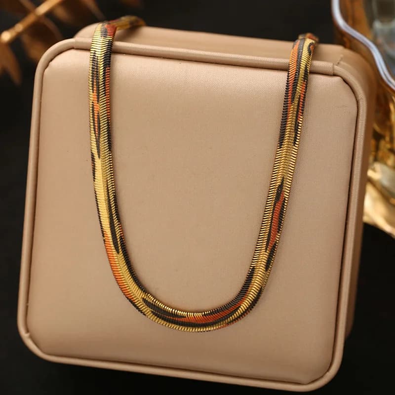 Schlangen-Flachketten-Halskette und Armband Set